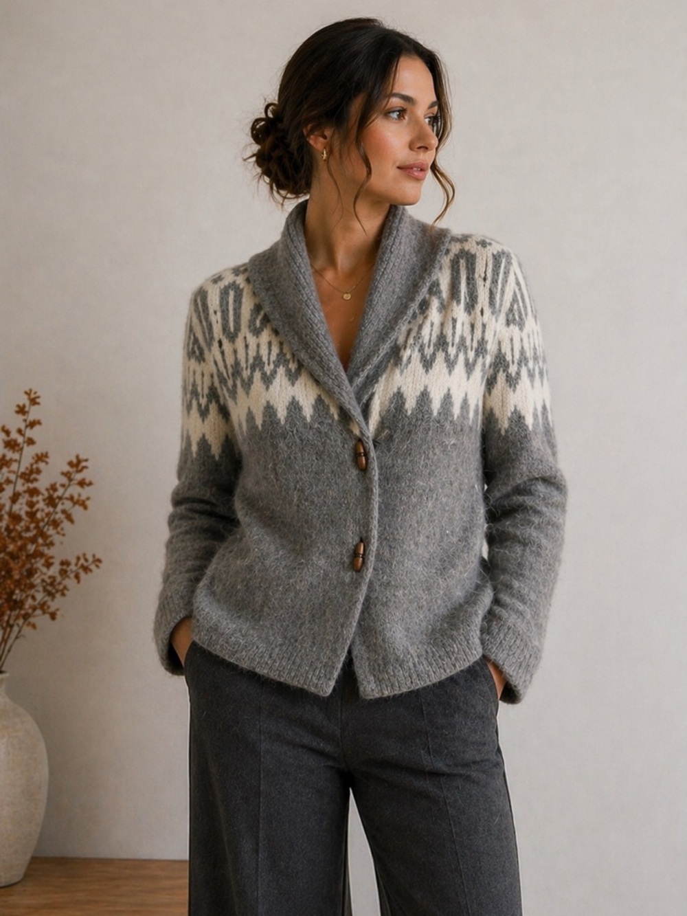 Contemporaine par simons Shawl-Collar Toggle Cardigan Sweater Size XS